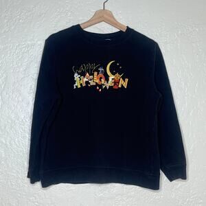 Vintage Halloween Pumpkin Sweatshirt Cozy Spooky Holiday Women Black Large